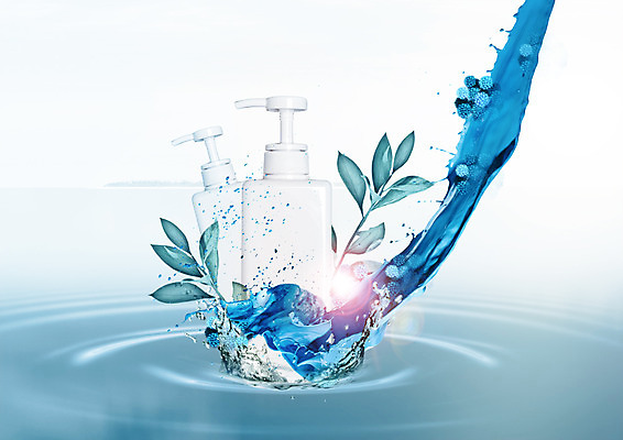 PSD 편집 편집이미지 잎 사람없음 물 튀는물 샴푸병 샴푸용기 디스펜서 이미지편집 자연요소 식물 용기_그릇 액체표현 샴푸 스플래쉬 파일형식