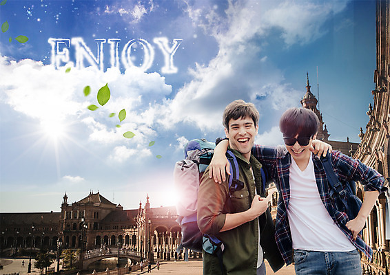 PSD 서양인 구름 편집 편집이미지 건축물 남자 배낭 하늘 어깨동무 나뭇잎 웃음 여러명 상반신 20대 성인 친구 선글라스 배낭여행 이미지편집 자연요소 외국인 건축 안경 여행 포즈 다수 잎 가방 관계 표정 사람 청년 파일형식