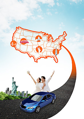 PSD 구름 편집 편집이미지 커플 여자 남자 부케 여행 결혼 자동차 하늘 빌딩 상반신 20대 성인 두명 미국 한국인 신혼여행 자유의여신상 웨딩카 미국지도 이미지편집 자연요소 육상교통 꽃다발 지도 북아메리카 관계 사람 동양인 이벤트 청년 건물 세계문화유산 파일형식