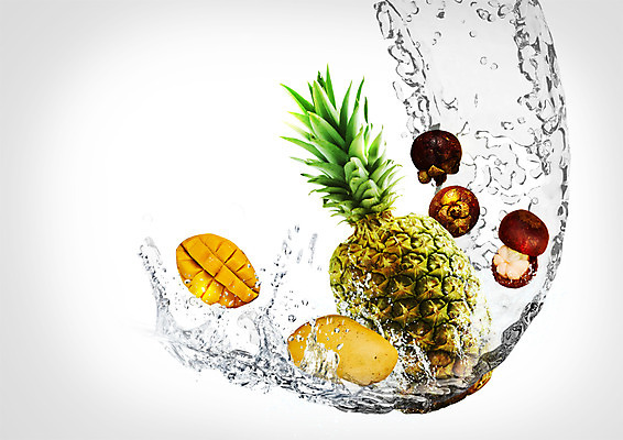 PSD 편집 편집이미지 음식 사람없음 물방울 신선 파인애플 튀는물 망고 망고스틴 이미지편집 과일 열대과일 액체표현 스플래쉬 파일형식
