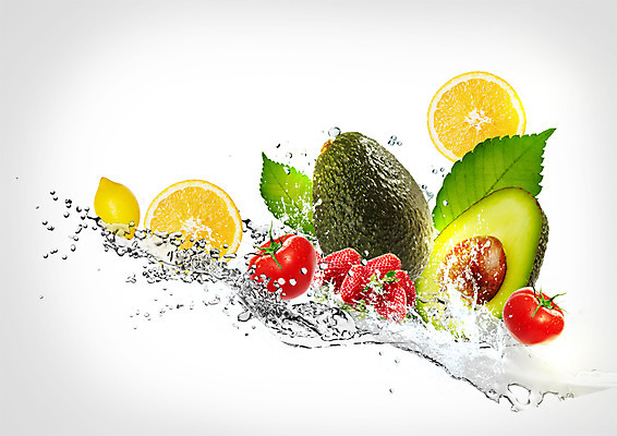 PSD 편집 편집이미지 음식 토마토 딸기 나뭇잎 사람없음 물방울 신선 레몬 튀는물 아보카도 트로피컬아트 이미지편집 잎 채소 과일 그림 액체표현 스플래쉬 파일형식