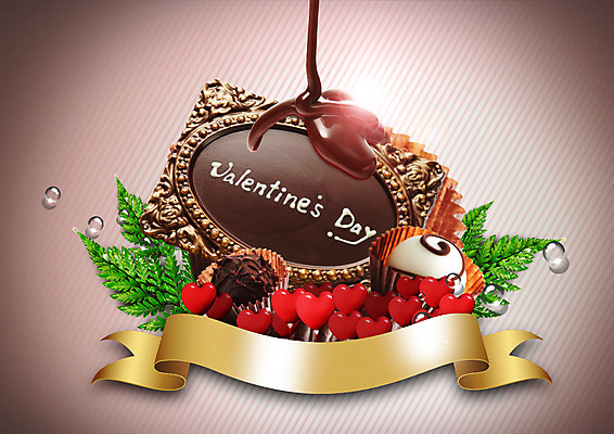 PSD 편집 편집이미지 리본 음식 나뭇잎 발렌타인데이 이벤트 사람없음 초콜릿 물방울 하트 초코시럽 이미지편집 모양 잎 데이이벤트 디저트 시럽 파일형식