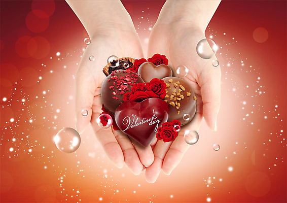PSD 편집 편집이미지 손 음식 발렌타인데이 들기 이벤트 신체부위 장미 초콜릿 물방울 하트 이미지편집 모양 꽃 모션 데이이벤트 디저트 사람 파일형식