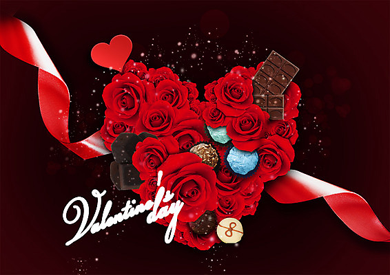 PSD 편집 편집이미지 리본 음식 발렌타인데이 이벤트 사람없음 장미 초콜릿 하트 이미지편집 모양 꽃 데이이벤트 디저트 파일형식