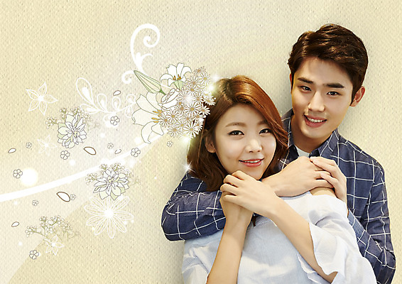 PSD 편집 편집이미지 커플 여자 남자 꽃 커플라이프 포옹 웃음 상반신 20대 성인 두명 한국인 백허그 이미지편집 식물 라이프스타일 관계 안기 표정 사람 동양인 청년 파일형식