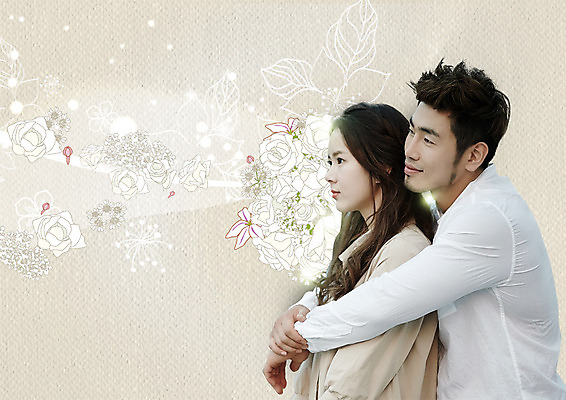 PSD 편집 편집이미지 커플 여자 남자 꽃 커플라이프 포옹 상반신 20대 성인 두명 옆모습 한국인 백허그 이미지편집 식물 라이프스타일 뷰포인트 관계 안기 사람 동양인 청년 파일형식