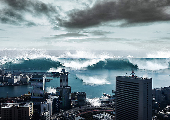 PSD 구름 편집 편집이미지 파도 바다 하늘 빌딩 사람없음 도시 자연재해 쓰나미 해일 이미지편집 자연요소 건물 재해 파일형식