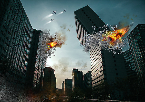 PSD 편집 편집이미지 하늘 불 비행기 빌딩 사람없음 손상 도시 폭격 자연재해 이미지편집 자연요소 컨셉 항공교통 대중교통 건물 공격 재해 파일형식