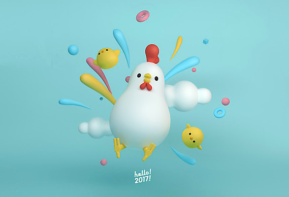 PSD 구름 편집 편집이미지 캐릭터 새해 3D캐릭터 병아리 세마리 사람없음 3D 닭띠 닭 디지털합성 닭캐릭터 HELLO 2017년 정유년 편집3D 자연요소 동물캐릭터 조류 3 십이지신 인사 연도 파일형식