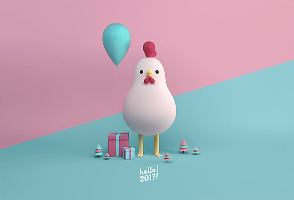 PSD 나무 편집 편집이미지 캐릭터 한마리 새해 3D캐릭터 사람없음 선물상자 3D 닭띠 닭 디지털합성 닭캐릭터 풍선 HELLO 새해선물 2017년 정유년 편집3D 식물 1 동물캐릭터 조류 선물 상자 십이지신 인사 연도 파일형식 명절선물