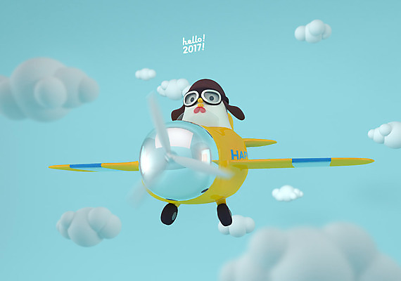 PSD 구름 편집 편집이미지 캐릭터 한마리 하늘 새해 고글 비행기 3D캐릭터 사람없음 3D 닭띠 닭 디지털합성 닭캐릭터 HELLO 2017년 정유년 편집3D 자연요소 1 동물캐릭터 항공교통 조류 대중교통 십이지신 인사 연도 파일형식
