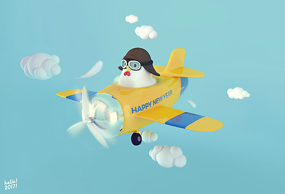 PSD 구름 편집 편집이미지 캐릭터 한마리 하늘 새해 고글 비행기 3D캐릭터 사람없음 3D 닭띠 닭 디지털합성 닭캐릭터 해피뉴이어 HELLO 2017년 정유년 편집3D 자연요소 1 동물캐릭터 항공교통 조류 대중교통 새해인사 십이지신 인사 연도 파일형식