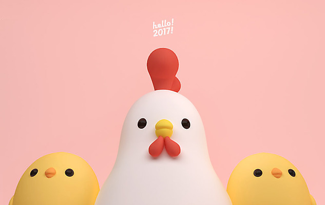 PSD 편집 편집이미지 캐릭터 새해 3D캐릭터 병아리 세마리 사람없음 3D 닭띠 닭 디지털합성 닭캐릭터 HELLO 2017년 정유년 편집3D 동물캐릭터 조류 3 십이지신 인사 연도 파일형식