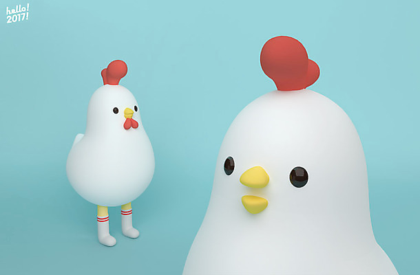 PSD 편집 편집이미지 캐릭터 두마리 새해 양말 3D캐릭터 사람없음 3D 닭띠 닭 디지털합성 닭캐릭터 HELLO 2017년 정유년 편집3D 동물캐릭터 2 조류 십이지신 인사 연도 파일형식