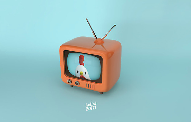 PSD 편집 편집이미지 캐릭터 한마리 새해 3D캐릭터 사람없음 3D 텔레비전 닭띠 닭 디지털합성 닭캐릭터 HELLO 2017년 정유년 편집3D 1 동물캐릭터 조류 전자제품 십이지신 인사 연도 파일형식
