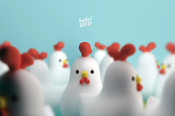 PSD 편집 편집이미지 캐릭터 여러마리 새해 3D캐릭터 사람없음 아웃포커스 3D 닭띠 닭 디지털합성 닭캐릭터 HELLO 2017년 정유년 편집3D 동물캐릭터 다수 조류 촬영기법 십이지신 인사 연도 파일형식
