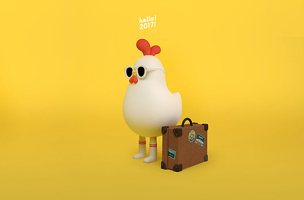 PSD 편집 편집이미지 캐릭터 한마리 여행 새해 3D캐릭터 사람없음 선글라스 3D 캐리어 닭띠 닭 디지털합성 닭캐릭터 HELLO 2017년 정유년 편집3D 1 안경 동물캐릭터 조류 여행가방 십이지신 인사 연도 파일형식
