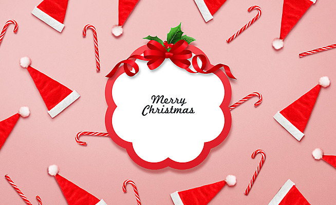 PSD 편집이미지 리본 분홍색 백그라운드 크리스마스 겨울 산타모자 사람없음 지팡이사탕 이미지편집 모자_잡화 계절 기념일 컬러 사탕 파일형식