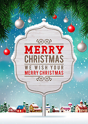 PSD 편집이미지 백그라운드 크리스마스 겨울 주택 사람없음 마을 장식볼 눈 표지판 이미지편집 자연요소 계절 기념일 날씨 알림판 건물 장식 파일형식