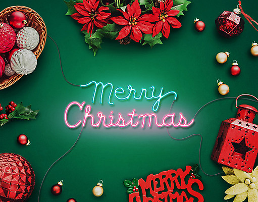 PSD 편집이미지 백그라운드 크리스마스 겨울 사람없음 장식볼 네온 포인세티아 이미지편집 계절 기념일 꽃 장식 파일형식