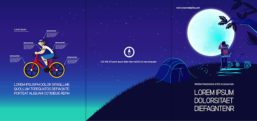 템플릿 표지디자인 북디자인 출판디자인 표지 남자 리플렛 북커버 3단접지 배낭 텐트 팜플렛 성인 두명 자전거 캠핑 보름달 야간 나침반 사이클링 이미지템플릿 AI파일 자연요소 가방 레저 캠핑도구 사람 바이크 달 육상스포츠 파일형식 벡터