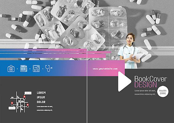 PSD 템플릿 표지디자인 북디자인 출판디자인 여자 표지 리플렛 북커버 의학 청진기 한명 팜플렛 상반신 20대 성인 알약 한국인 간호사 약도 서류판 이미지템플릿 1 지도 의료기기 사람 동양인 청년 약 사무용품 의료진 파일형식