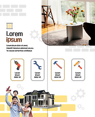 PSD 템플릿 표지디자인 북디자인 출판디자인 여자 남자 내지 아들 어린이 리플렛 2단접지 북커버 탁자 엄마 주택 웃음 팜플렛 상반신 성인 세명 30대 인테리어 꽃병 한국인 매트 스패너 목마 아빠 망치 페인트롤러 전동드라이버 이미지템플릿 디자인 꽃 가구 가족 표정 사람 동양인 건물 장년 공구 드라이버_공구 파일형식