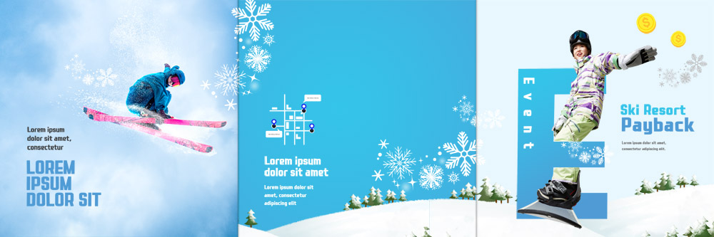 PSD 템플릿 표지디자인 북디자인 출판디자인 여자 표지 남자 리플렛 겨울 북커버 3단접지 스키 겨울스포츠 스키장 팜플렛 20대 성인 두명 점프 한국인 스노우보드 약도 이미지템플릿 계절 스포츠 지도 모션 사람 동양인 청년 보드_스포츠 파일형식