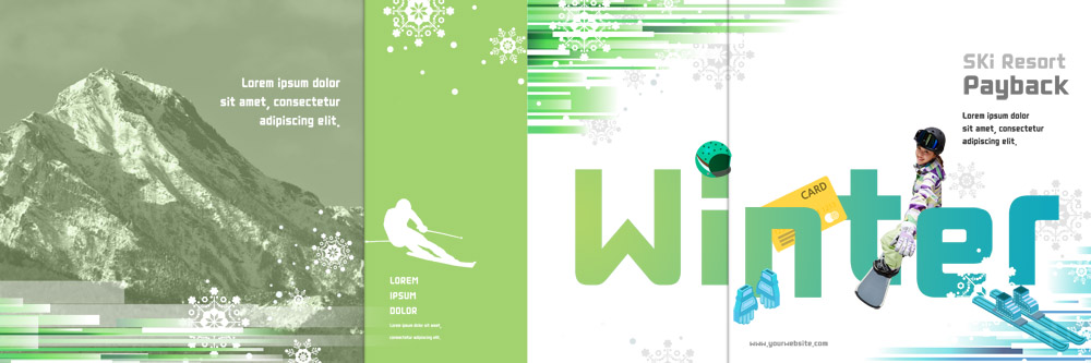 PSD 템플릿 표지디자인 북디자인 출판디자인 여자 표지 리플렛 겨울 북커버 3단접지 스키 겨울스포츠 산 한명 팜플렛 20대 성인 한국인 스노우보드 신용카드 헬멧 스키장갑 이미지템플릿 1 계절 스포츠 사람 동양인 청년 금융 보드_스포츠 보호장비 파일형식