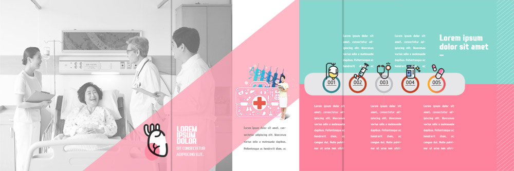 PSD 템플릿 표지디자인 북디자인 출판디자인 여자 노년 남자 내지 리플렛 북커버 3단접지 의학 병원 팜플렛 여러명 성인 30대 한국인 환자 간호사 의사 구급상자 60대 이미지템플릿 다수 사람 동양인 장년 의료진 의료용품 파일형식