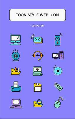 아이콘 사람없음 노트북 컴퓨터 세트 카메라 모니터 헤드폰 스피커 CD 마우스 이메일 플로피디스크 인쇄기 USB 검색 파일 와이파이 웹아이콘 카툰스타일 웹엘리먼트 2D아이콘 AI파일 음향기기 전자제품 컴퓨터용품 무선인터넷 엘리먼트 파일형식 벡터