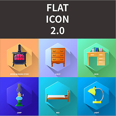 아이콘 사람없음 세트 침대 스탠드 램프 플랫 난로 책상 플랫아이콘 서랍장 2D아이콘 AI파일 가구 조명 난방기 파일형식 벡터
