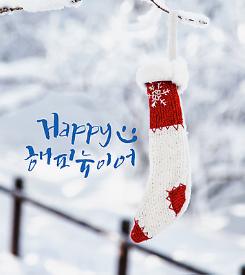 일러스트 캘리그라피 새해 풍경 글자캘리그라피 사람없음 해피뉴이어 양말주머니 국내일러스트 AI파일 새해인사 파일형식 벡터