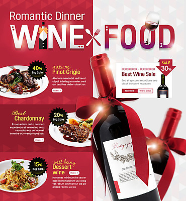 PSD 템플릿 리본 음식 웹템플릿 이벤트페이지 파스타 스테이크 이벤트 사람없음 세일 와인 이미지템플릿 주류 서양음식 페이지 파일형식