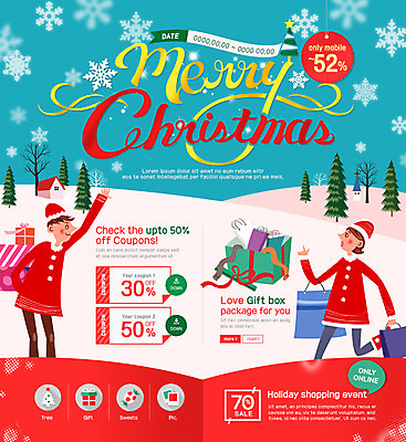 PSD 템플릿 커플 여자 남자 웹템플릿 크리스마스 산타옷 이벤트페이지 이벤트 성인 두명 선물상자 쇼핑백 눈송이 쿠폰 이미지템플릿 옷 기념일 가방 관계 눈_날씨 선물 사람 상자 페이지 파일형식