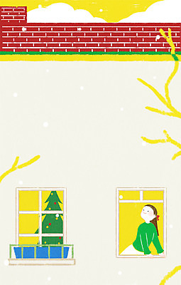 PSD 여자 겨울 일러스트 창문 청소년 지붕 한명 웃음 상반신 10대 크리스마스트리 눈 덩굴 국내일러스트 자연요소 식물 1 계절 크리스마스 날씨 표정 사람 파일형식