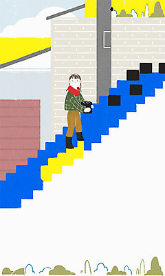 전신 PSD 여자 겨울 일러스트 청소년 따뜻함 한명 10대 계단 마을 전봇대 연탄 국내일러스트 1 계절 공공시설 사람 파일형식