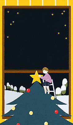 전신 PSD 나무 남자 별 크리스마스 겨울 일러스트 창문 청소년 한명 10대 크리스마스트리 눈 야간 국내일러스트 자연요소 식물 1 계절 기념일 날씨 사람 파일형식