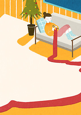 전신 PSD 여자 쿠션 겨울 일러스트 청소년 한명 앉기 10대 소파 크리스마스트리 목도리 뜨개질 국내일러스트 1 잡화 계절 크리스마스 의자 모션 사람 취미 파일형식