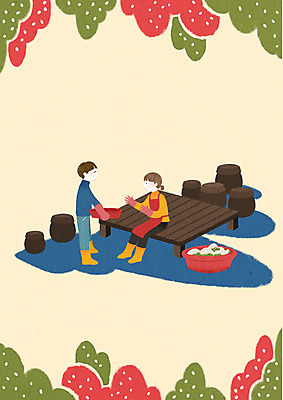 전신 PSD 여자 남자 겨울 일러스트 청소년 김치 앉기 성인 두명 10대 항아리 배추 평상 김장 국내일러스트 계절 한식 채소 모션 사람 도자기 파일형식