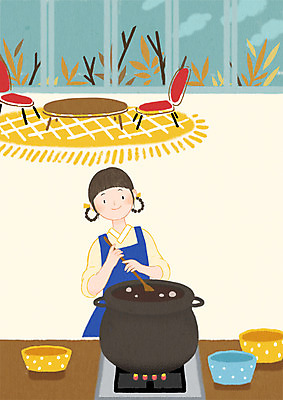 PSD 여자 거실 일러스트 청소년 따뜻함 요리 한명 상반신 10대 주방 정월대보름 팥죽 국내일러스트 1 명절 사람 죽 파일형식