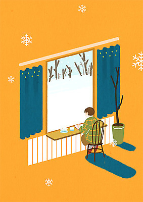 전신 PSD 응시 여자 화분 겨울 일러스트 창문 청소년 한명 앉기 10대 독서 조용 국내일러스트 1 시선 계절 모션 사람 파일형식