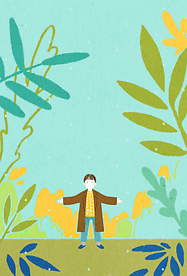 전신 PSD 남자 일러스트 청소년 나뭇잎 한명 10대 새싹 정원 봄 눈 입춘 국내일러스트 자연요소 식물 1 계절 잎 날씨 사람 절기 파일형식