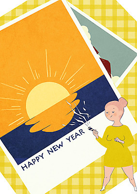 전신 PSD 여자 일러스트 새해 폭죽 한명 성인 태양 폴라로이드사진 해피뉴이어 국내일러스트 자연요소 1 사람 새해인사 폴라로이드 파일형식