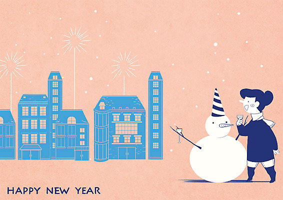 전신 PSD 여자 일러스트 눈사람 불꽃놀이 한명 성인 건물 눈 해피뉴이어 국내일러스트 자연요소 1 건축물 놀이 날씨 사람 새해인사 파일형식