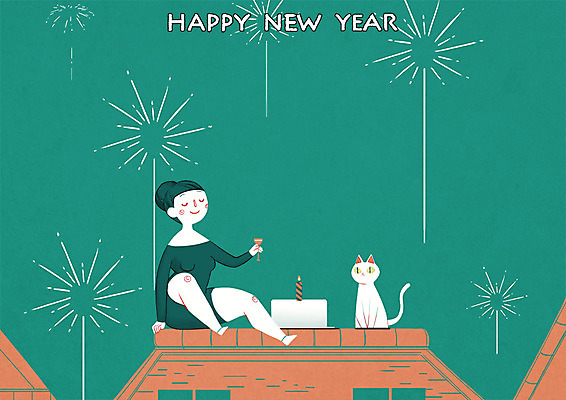 전신 PSD 여자 일러스트 촛불 지붕 불꽃놀이 한명 성인 케이크 고양이 해피뉴이어 국내일러스트 1 초 포유류 놀이 디저트 사람 반려동물 새해인사 파일형식