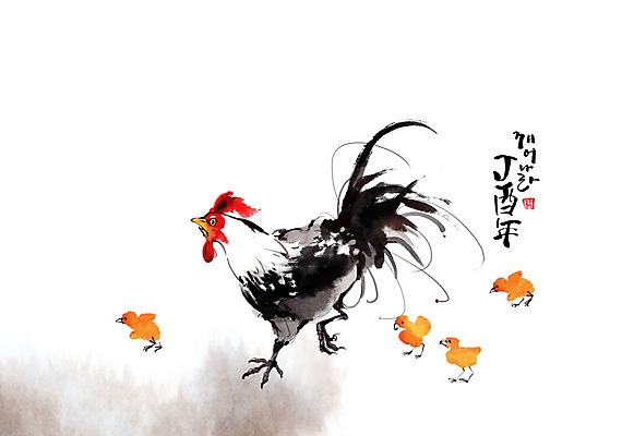 PSD 여러마리 일러스트 캘리그라피 새해 병아리 사람없음 닭띠 닭 2017년 정유년 국내일러스트 다수 조류 십이지신 연도 파일형식