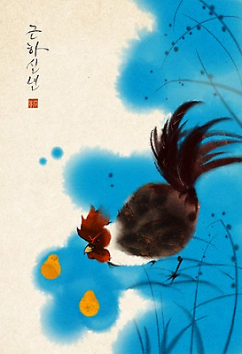 PSD 일러스트 근하신년 새해 병아리 세마리 사람없음 닭띠 닭 2017년 정유년 국내일러스트 조류 3 십이지신 연도 파일형식